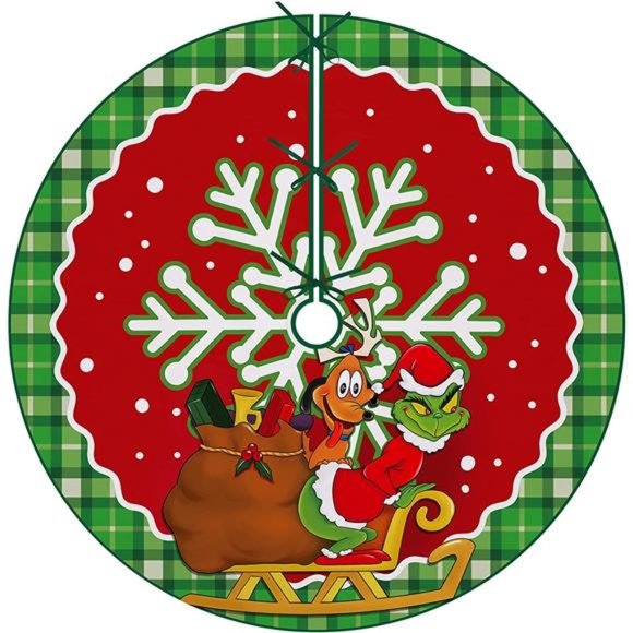 Merry Christmas Tree Skirt 48" Lace-up Winter Snowflake Dog Gifts Artificial - Picture 1 of 7